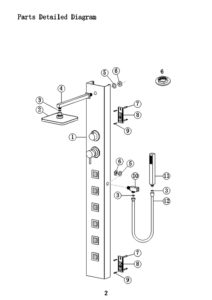 Fontana Aluminum Rain Style Massage Shower Panel System R1105, All in One Installation Manuals