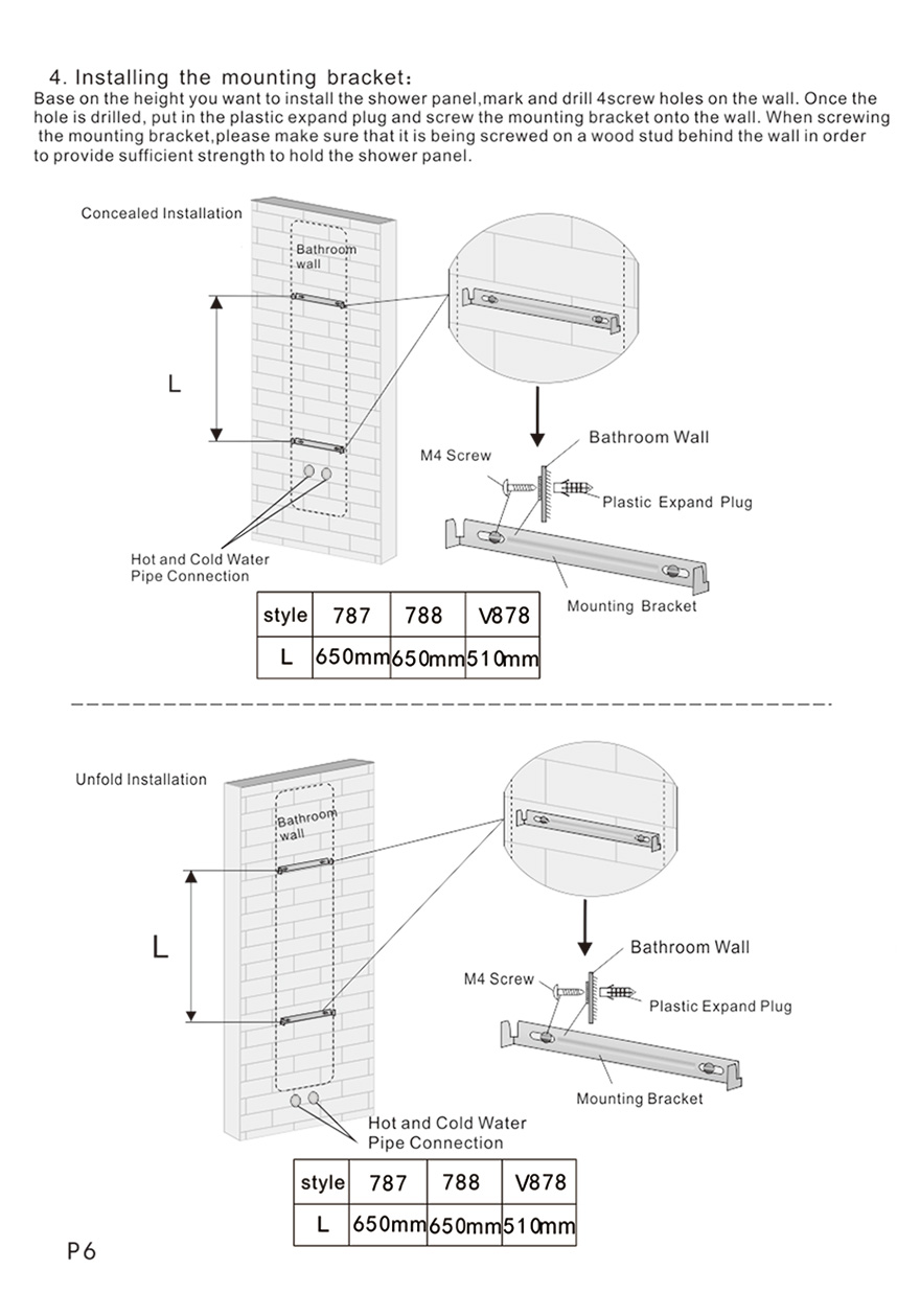 Fontana Platinum Massage Shower Panel System with Full Body Shower Jets, All in One Installation Manuals