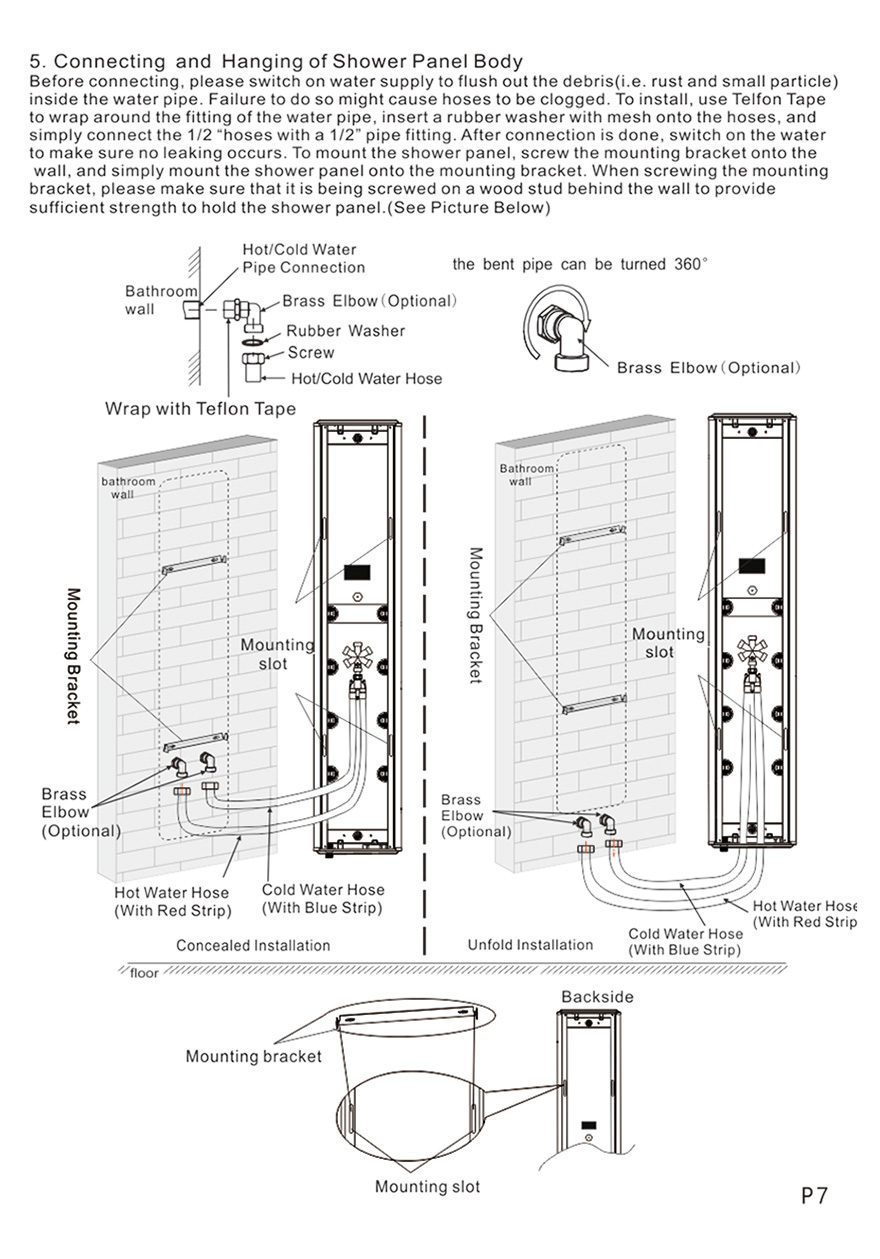 Fontana Platinum Massage Shower Panel System with Full Body Shower Jets, All in One Installation Manuals