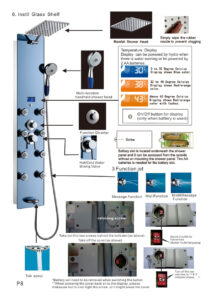Fontana Blue Tempered Glass Multi-Function Massage Jets Rainfall Bath Shower Panel, All in One Installation Manuals