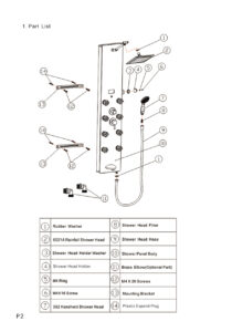 Fontana Blue Tempered Glass Multi-Function Massage Jets Rainfall Bath Shower Panel, All in One Installation Manuals