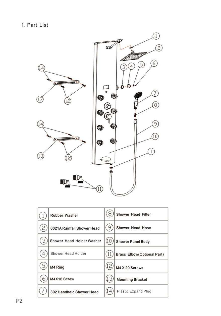 Fontana Platinum Massage Shower Panel System with Full Body Shower Jets, All in One Installation Manuals