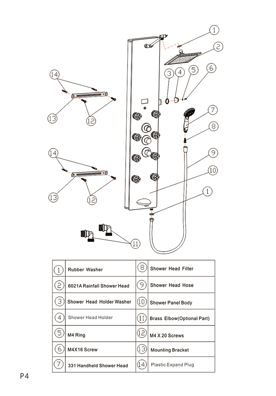 Fontana Platinum Massage Shower Panel System with Full Body Shower Jets, All in One Installation Manuals