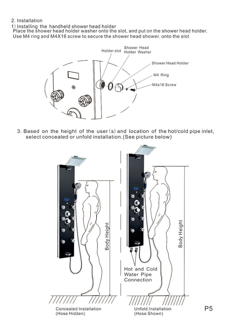 Fontana Platinum Massage Shower Panel System with Full Body Shower Jets, All in One Installation Manuals
