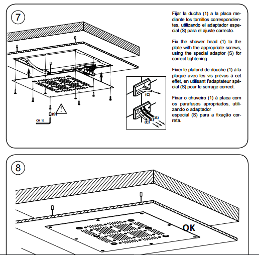 20″ Recessed LED Rain Shower Head, All in One Installation Manuals