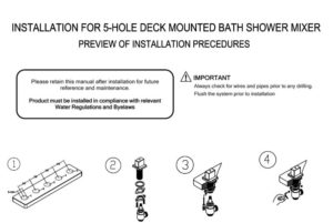 5-Hole Deck Mounted Bathtub faucet, All in One Installation Manuals