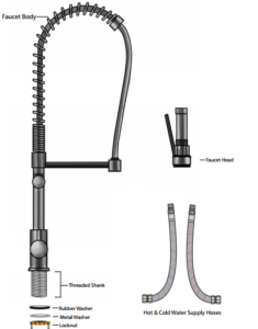 Chrome Finish Brass Body Color Changing LED Pull-Down Kitchen Sprayer, All in One Installation Manuals