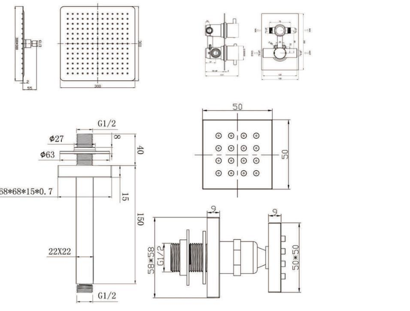 Trialo Solid Brass Ceiling Mount Led Shower System, All in One Installation Manuals