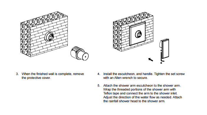 BathSelect Ancient Square Antique Brass 8&rdquo; Rainfall Wall Shower Head with Hand-Held Shower, All in One Installation Manuals