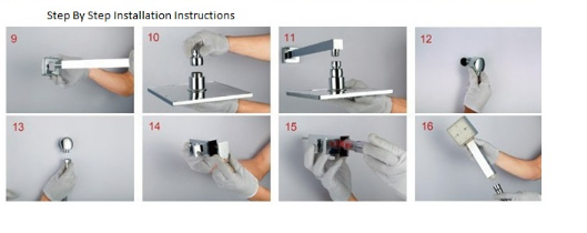 Lombardy Large Square Shower Head with Massage Jets, All in One Installation Manuals