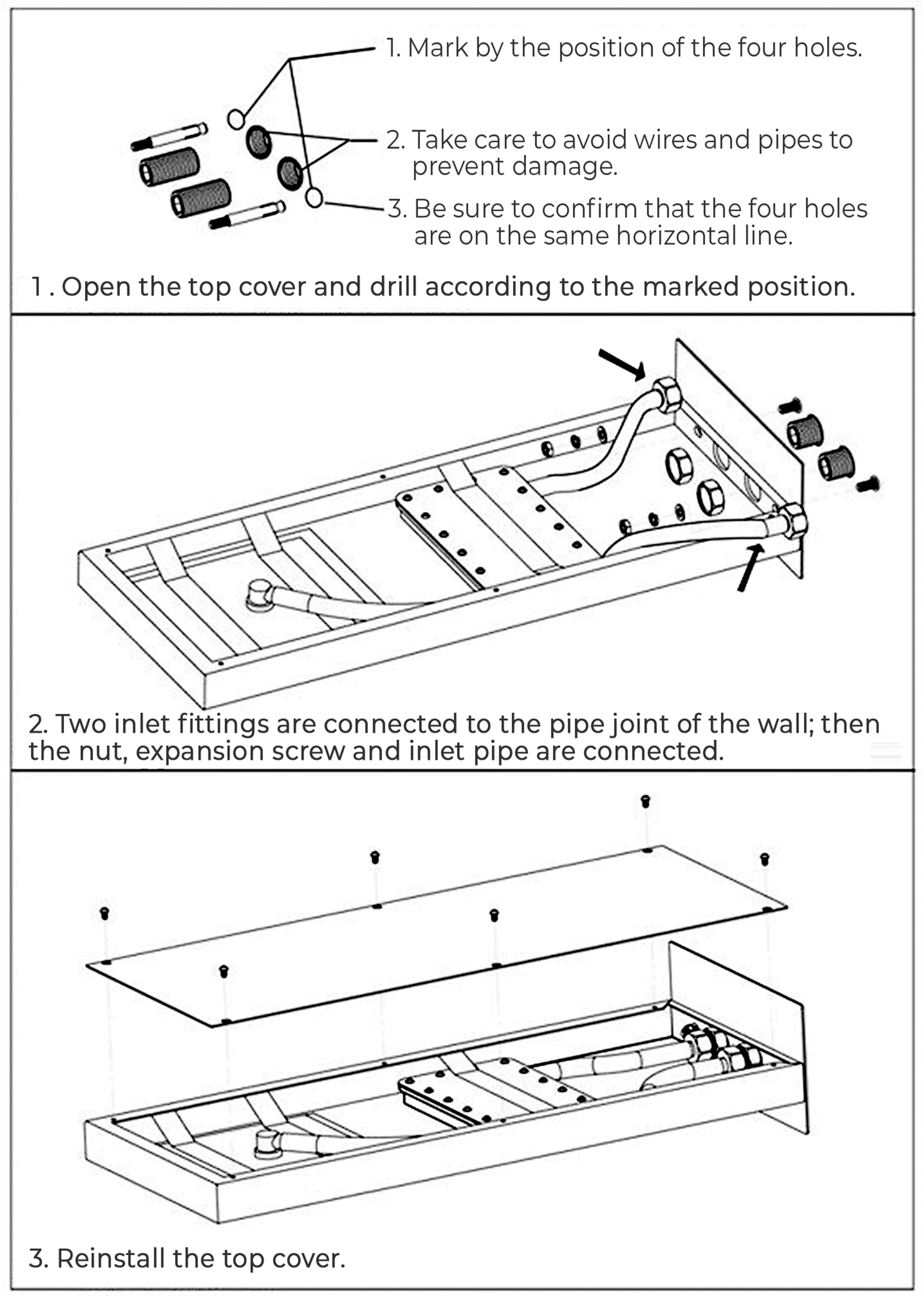 Fontana Modena Gold Plated Waterfall & Rainfall LED Showerhead Set, All in One Installation Manuals