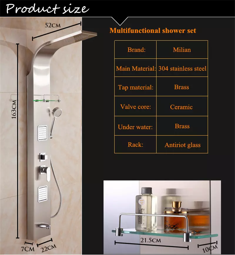 Cordoba Shower Panel with Rainfall & Body Massage Jet, All in One Installation Manuals