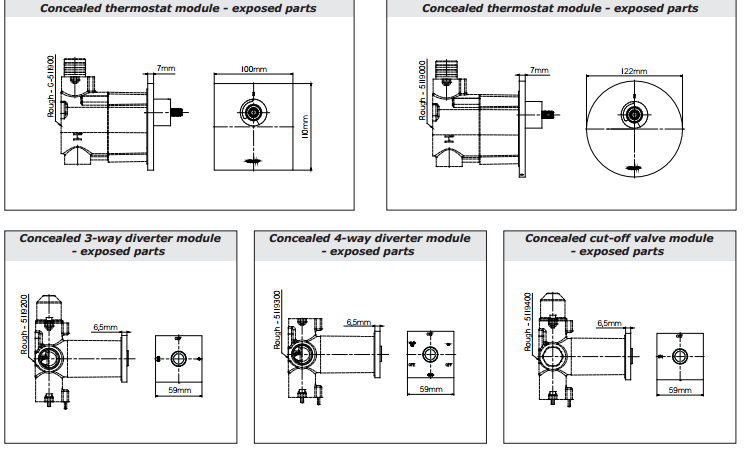 Fontana Solid Brass Gold Tone Finish Concealed Thermostatic Shower Valve Mixer 2 Way, All in One Installation Manuals