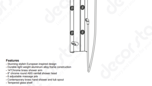 Nanaimo Aluminium Rain Fall Shower Panel Set with Massage System, Hand Shower & Faucet, All in One Installation Manuals