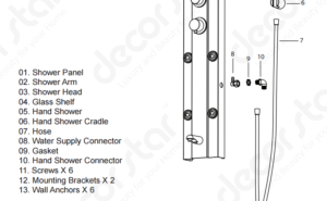 Nanaimo Aluminium Rain Fall Shower Panel Set with Massage System, Hand Shower & Faucet, All in One Installation Manuals