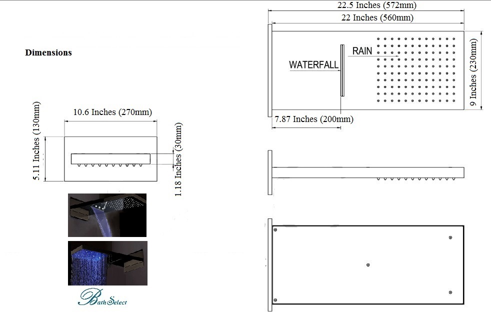 Lano 22″ Contemporary Multi Color Water Powered Led Shower Head, All in One Installation Manuals