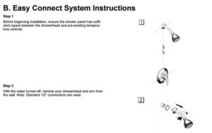 Abrantes Multi-Function Bronze Finish Wall Mount Shower Panel System, All in One Installation Manuals