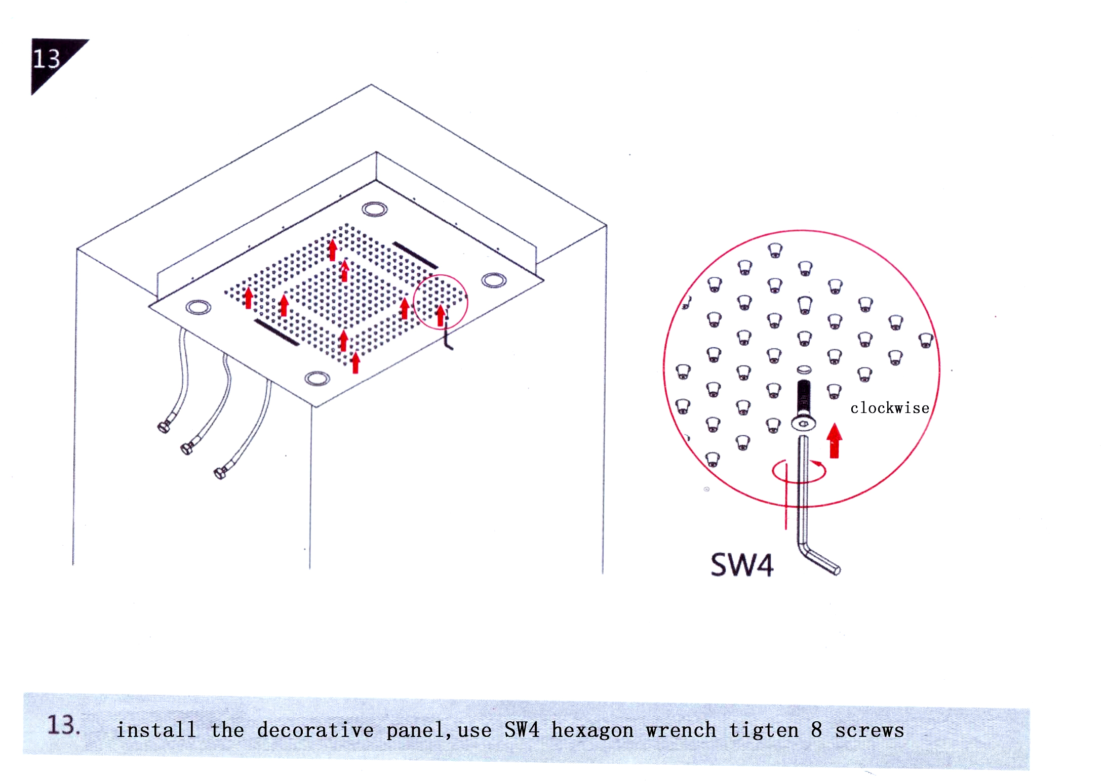 Trialo Solid Brass Recessed Color Changing Water Powered Led Shower Head, All in One Installation Manuals