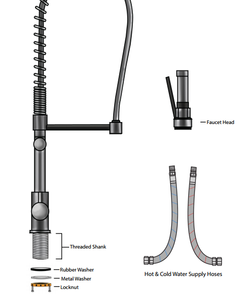 Curitiba Deck Mounted Gold Finish Kitchen Sink Faucet with Pull Down Sprayer, All in One Installation Manuals