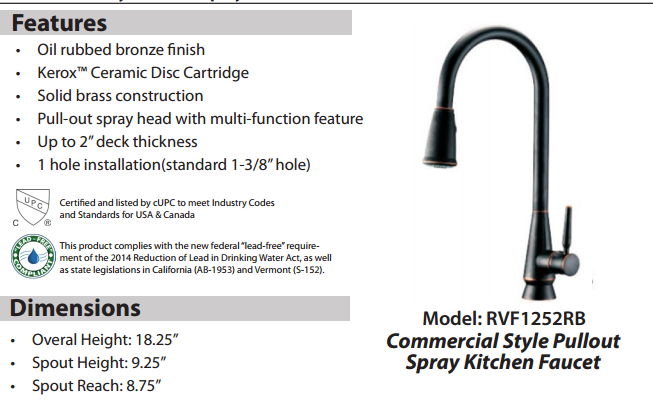 Le&oacute;n Oil Rubbed Bronze Kitchen Sink Faucet with Pull Down Spout, All in One Installation Manuals
