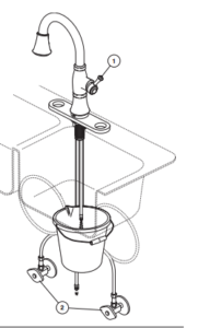 Turrubares Deck Mounted Kitchen Sink Faucet with Pull Down Sprayer, All in One Installation Manuals