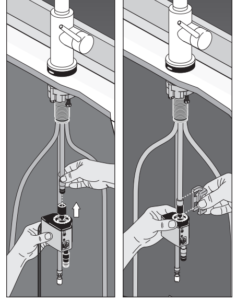 Turrubares Deck Mounted Kitchen Sink Faucet with Pull Down Sprayer, All in One Installation Manuals