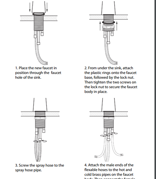 Napoli Brushed Nickel Kitchen Sink Faucet with Pull Down Spray, All in One Installation Manuals