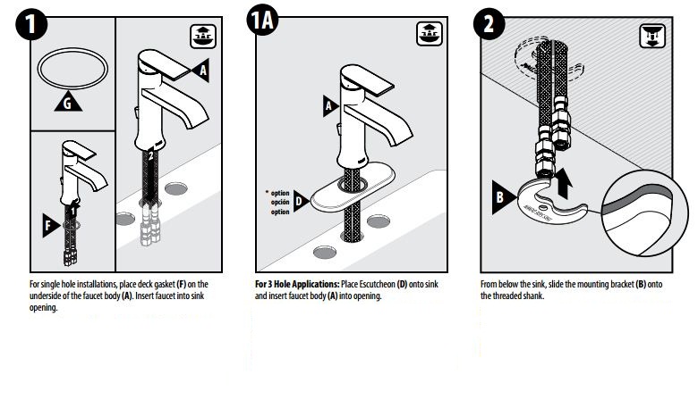 Colombes Single Handle Deck Mounted Bathroom Sink Faucet, All in One Installation Manuals