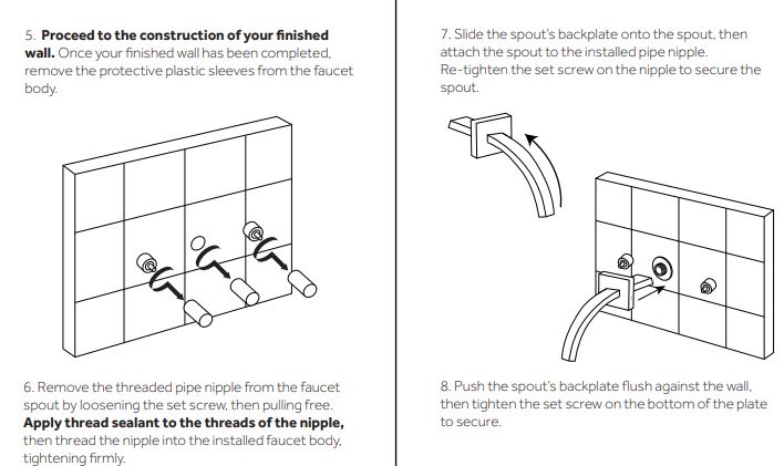 Dual Handle Chrome Finish Wall Mount Vessel Sink Faucet, All in One Installation Manuals