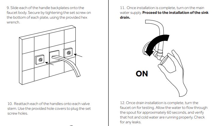 Dual Handle Chrome Finish Wall Mount Vessel Sink Faucet, All in One Installation Manuals