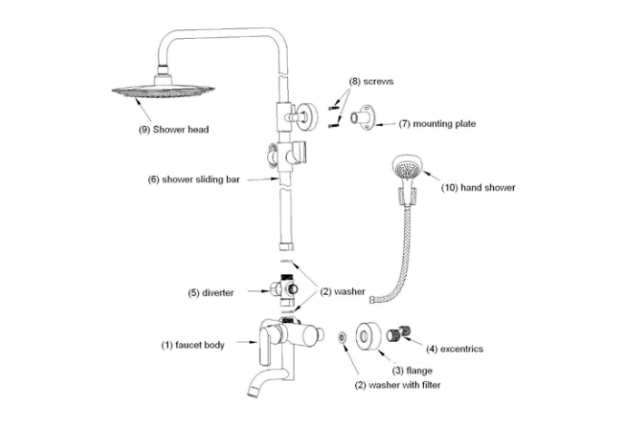 Genoa Wall Mounted Chrome Shower Set with Hand Shower, All in One Installation Manuals