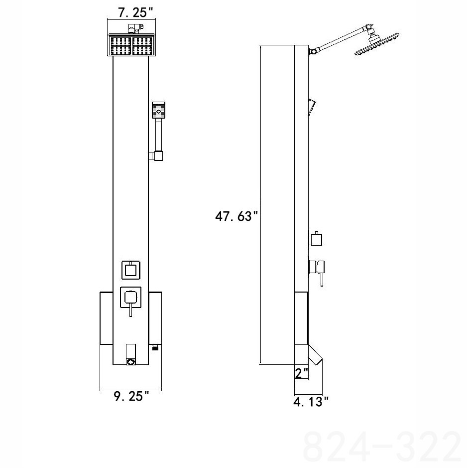 Hammer Stainless Steel Rainfall Shower Panel with Square Handheld Shower Head, All in One Installation Manuals