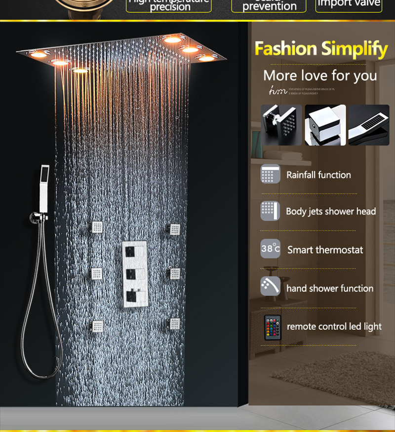 Roman Chrome Plated Multi-Color LED Rainfall Shower Set, All in One Installation Manuals