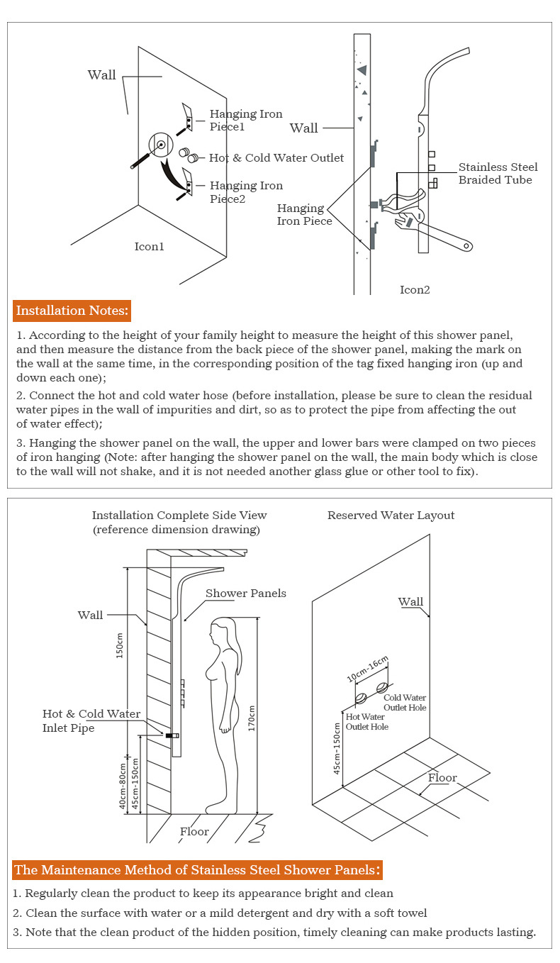 Juno LED Temperature Display Bathroom Shower Panel with Hand Shower, All in One Installation Manuals