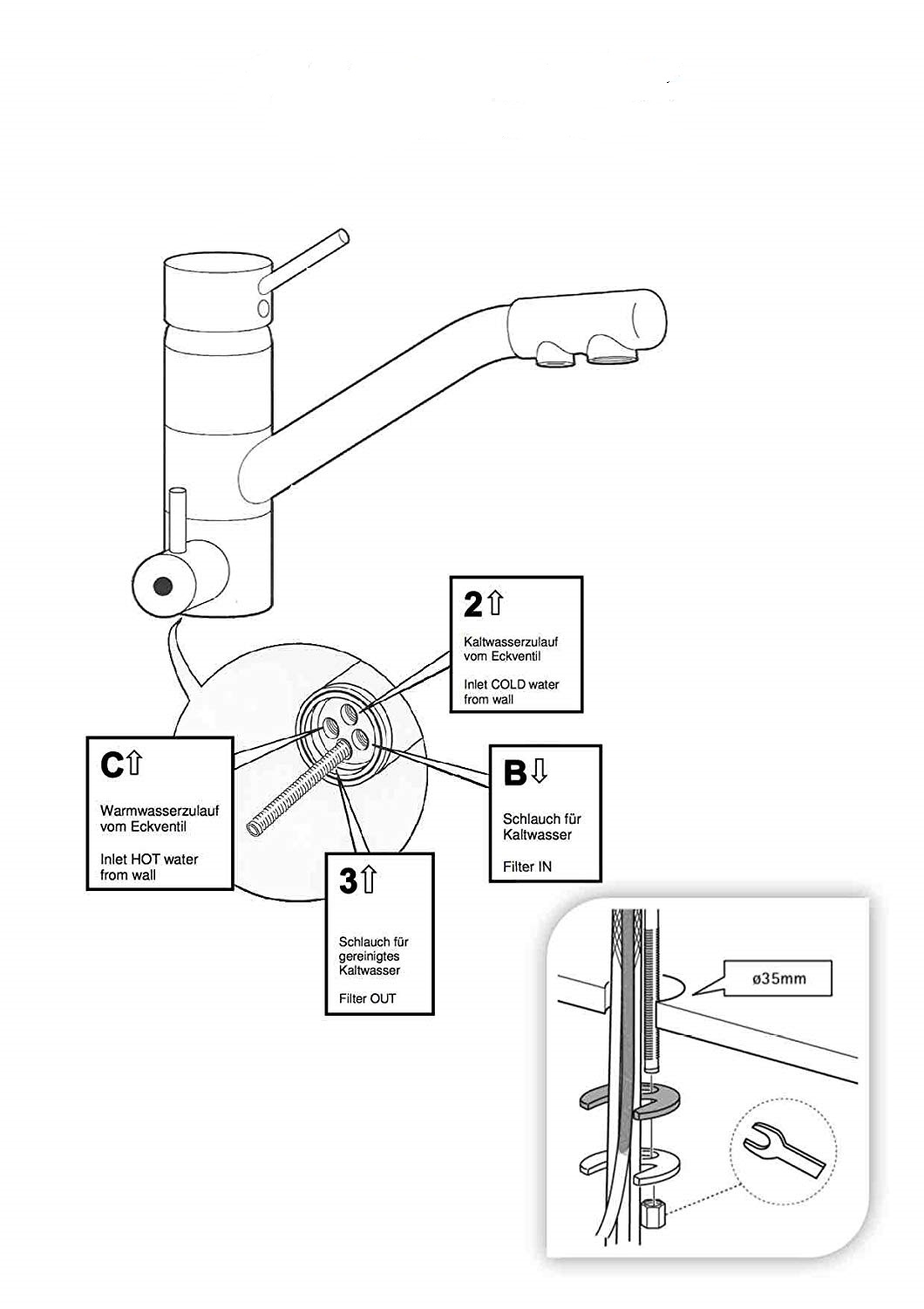Bordeaux Solid Brass Deck Mounted Chrome Single Handle Kitchen Faucet, All in One Installation Manuals