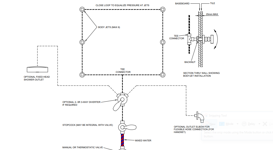 Milan Bathroom Shower Set with Square Rainfall Shower Head & Body Massage Jets, All in One Installation Manuals