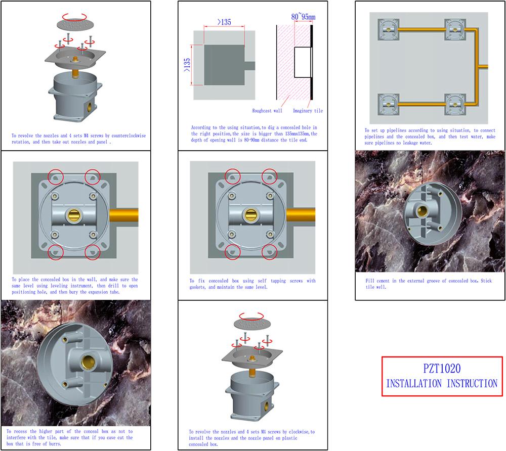 Reno Brass Shower Set- 6 functions, All in One Installation Manuals