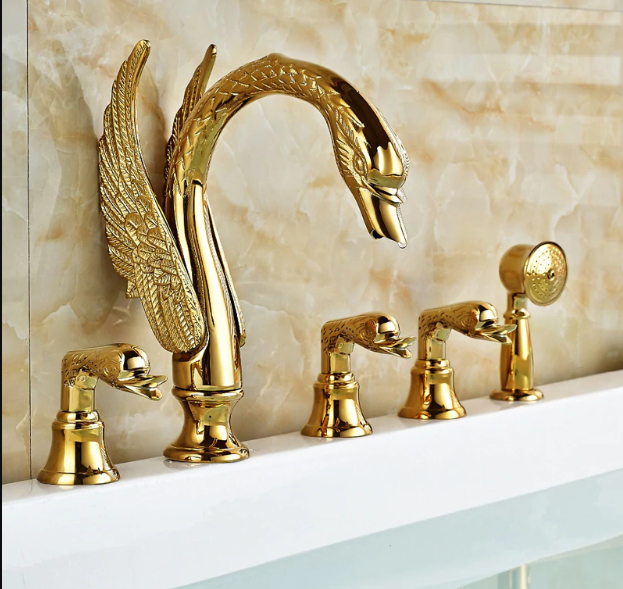 Fontana Swan Neck Gold Finish Waterfall Bathtub Faucet, All in One Installation Manuals