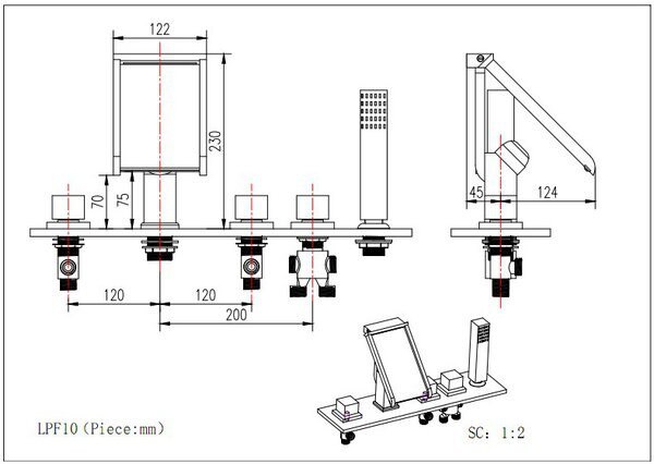Fontana Triple Handle LED Waterfall Bath-Tub Faucet, All in One Installation Manuals