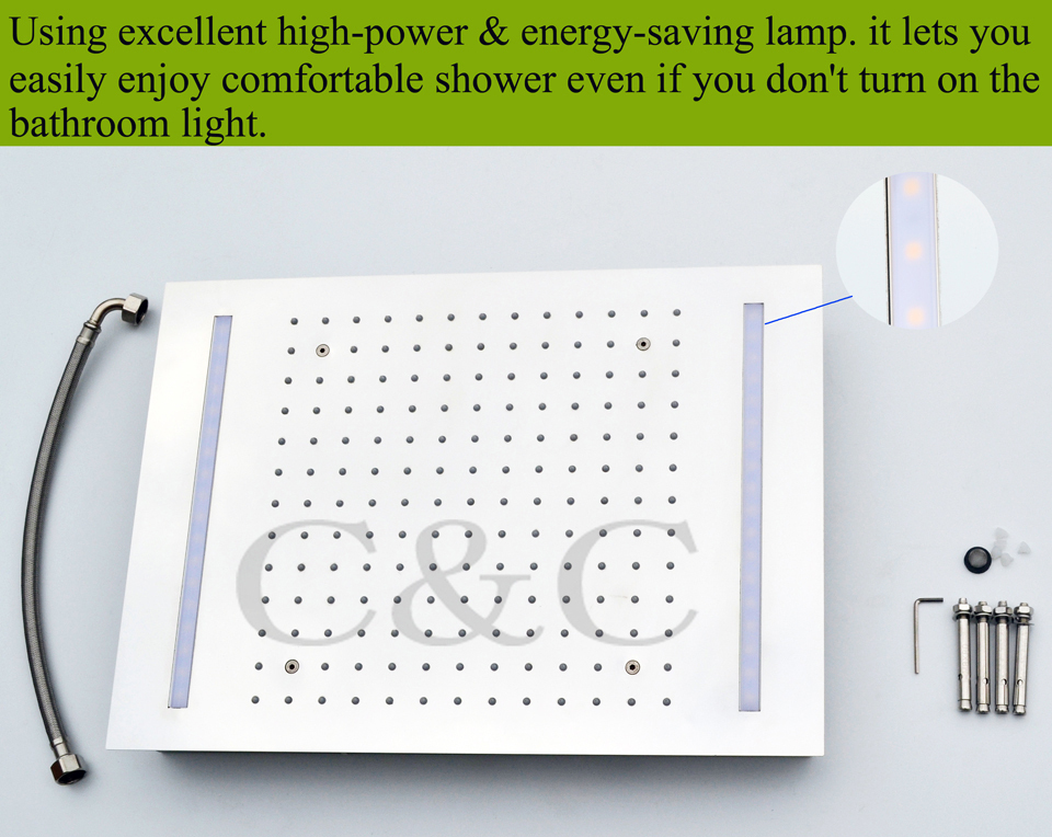 Juno Milan 14″ by 20″ Recessed Mounted LED Shower Head with Body Massage Shower Jets, All in One Installation Manuals