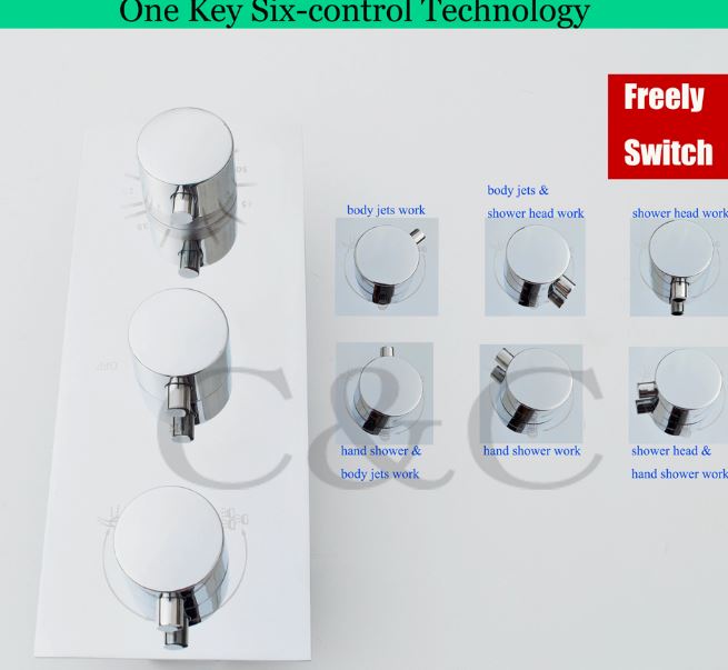 Juno Milan 14″ by 20″ Recessed Mounted LED Shower Head with Body Massage Shower Jets, All in One Installation Manuals