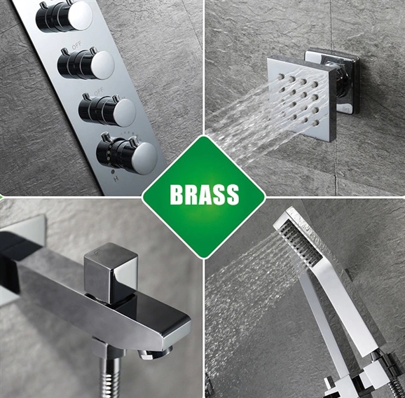 Bathselect Modern Design LED Rain Shower Head with Chrome Jet Spray & Sliding Bar Hand Shower, All in One Installation Manuals