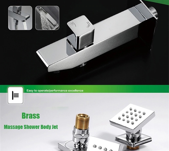 Bathselect Modern Design LED Rain Shower Head with Chrome Jet Spray & Sliding Bar Hand Shower, All in One Installation Manuals