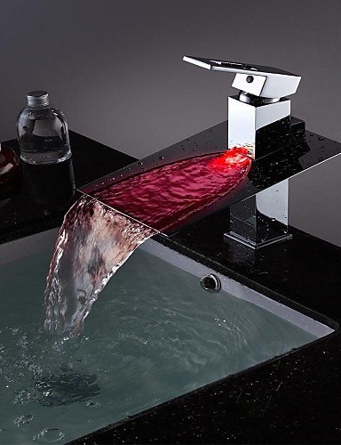 Juno 32CM Chrome Finish Brass Body Waterfall LED Bathroom Sink Faucets, All in One Installation Manuals