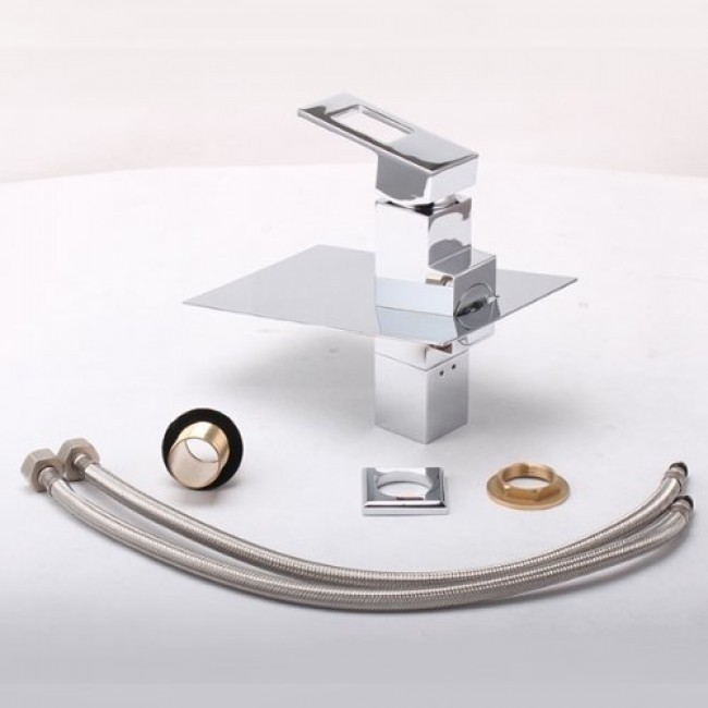 Juno 32CM Chrome Finish Brass Body Waterfall LED Bathroom Sink Faucets, All in One Installation Manuals