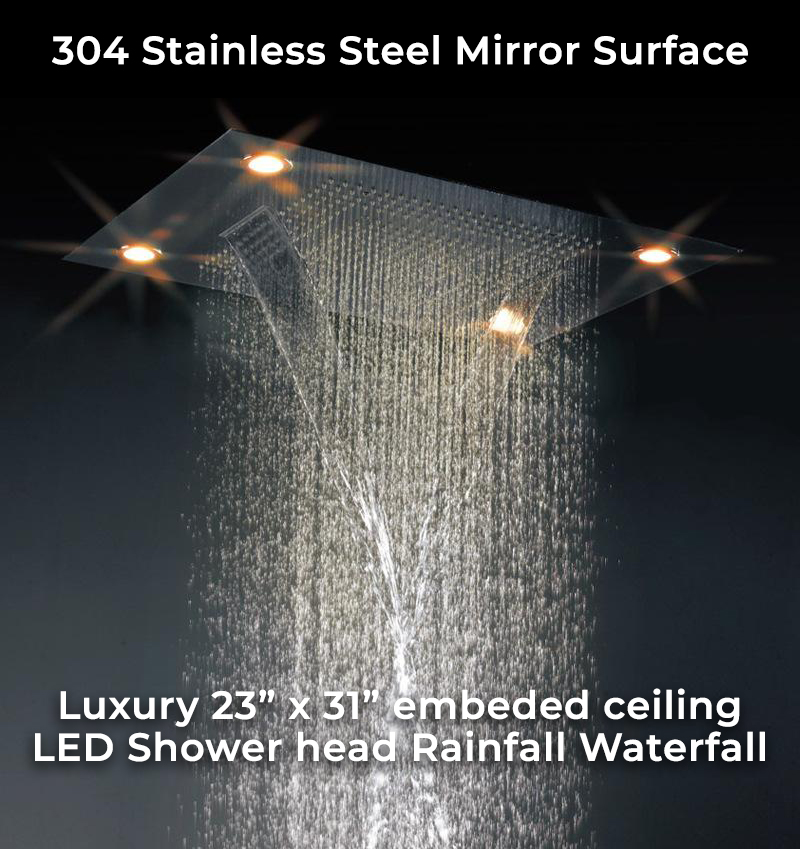 31″ Stainless Steel Multi Color Water Powered Led Shower, All in One Installation Manuals