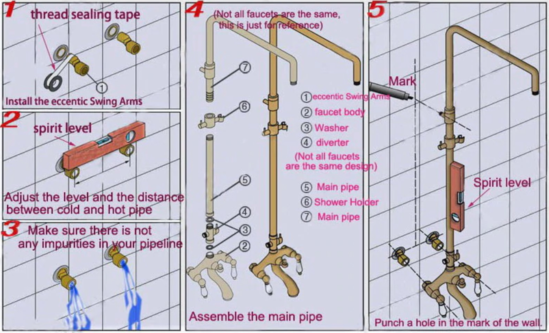 Juno 8″ Oil Rubbed Bronze Rain Shower Systems with Handheld Shower, All in One Installation Manuals