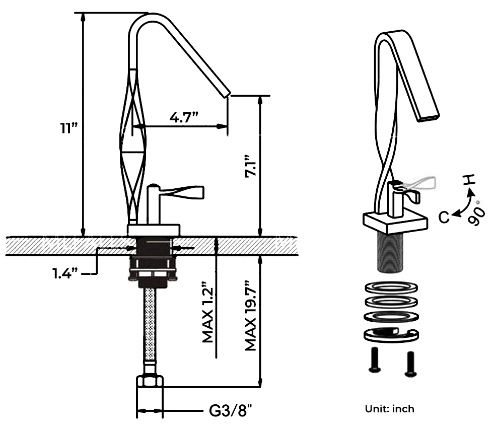Aprilia Chrome Classic Single Handle Bathroom Faucet, All in One Installation Manuals