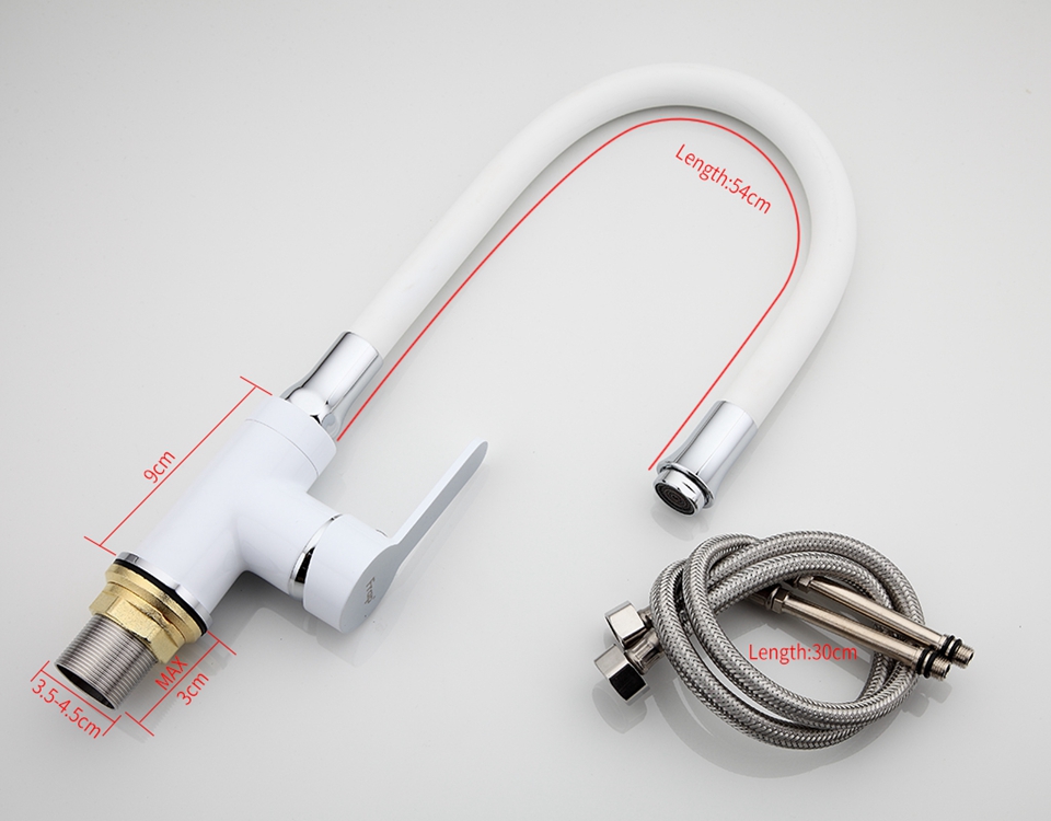 Benevento White Deck Mounted Chrome Brass Kitchen Faucet, All in One Installation Manuals