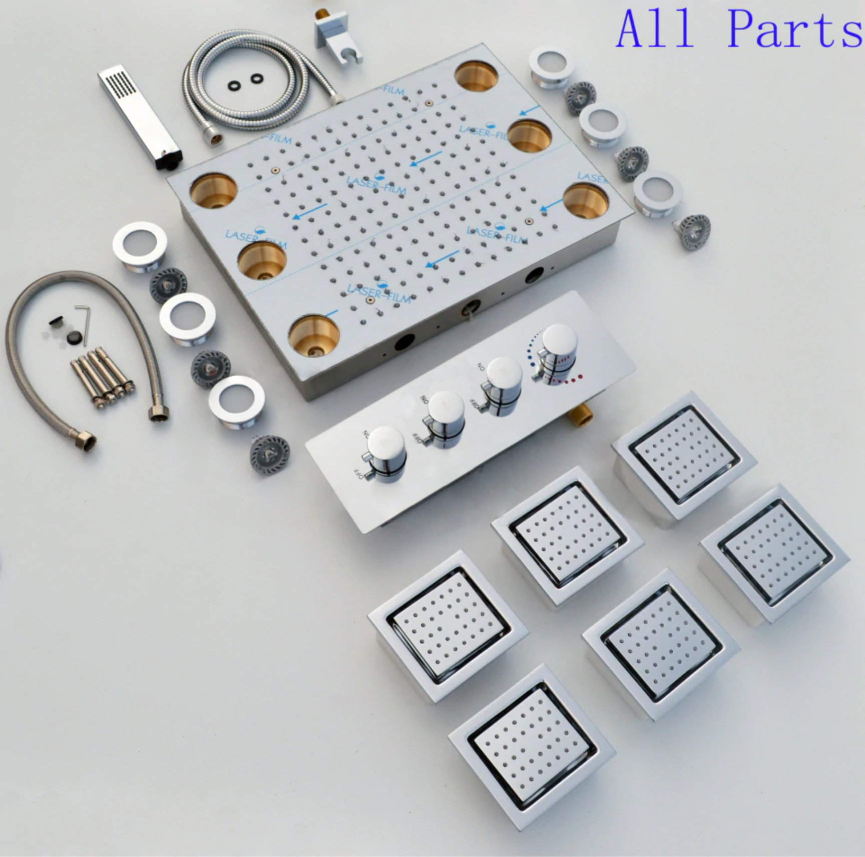 Juno Stainless Steel wall mounted head, LED Rain Shower Set with Body Jets, All in One Installation Manuals